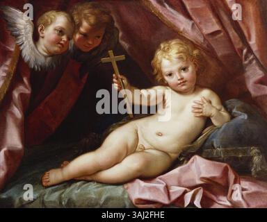 Tableau attribué à un disciple de Carlo Maratti, représentant le Christ enfant tenant une croix. Il a été créé entre 1670 et 1685 environ et fait partie de la collection royale. Banque D'Images