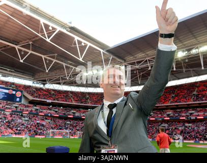 Le manager du Walsall Football Club, Dean Smith. Johnstone's Paint Trophy final 2015 à Wembley Bristol City contre Walsall Banque D'Images