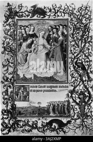 Une peinture miniature de Jan van Eyck, mettant en vedette la Vierge et les saintes féminines. Cette première œuvre néerlandaise, datant des environs de 1400, met en évidence le détail méticuleux et la maîtrise de la miniature intégrée par Eyck Banque D'Images