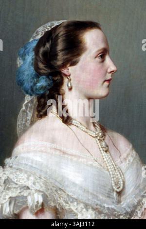 Ce portrait de Franz Xaver Winterhalter, peint vers 1863-1865, représente la reine Marie-Henriette d'Autriche, épouse du roi Léopold II de Belgique. Le tableau reflète l'élégance et la dignité de la reine dans le style des portraits européens du XIXe siècle. Banque D'Images