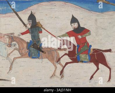 Cette peinture datant des environs de 1425 illustre Nuh, fils de Mansur, réprimant les rebelles. Il fait partie du manuscrit de Majma al-tawarikh, présentant la peinture miniature persane et la narration historique. Banque D'Images