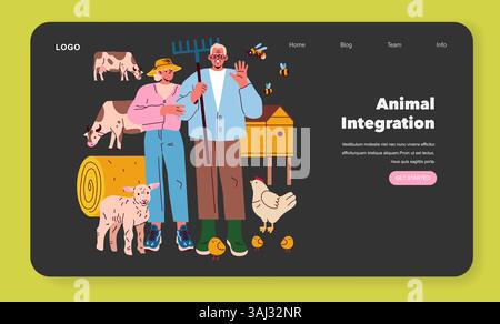 Illustration de jardin auto-suffisante. Cette œuvre représente un couple qui s'occupe de leurs animaux et de leurs cultures, mettant en valeur une relation harmonieuse avec la nature. Une célébration des pratiques agricoles durables. Illustration vectorielle. Illustration de Vecteur