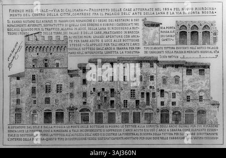Photographie de 1893 représentant Corinto Corinti sur la via Calimala. L'image capture un moment historique en Italie, mettant en évidence l'architecture et la vie dans la rue de l'époque. Banque D'Images