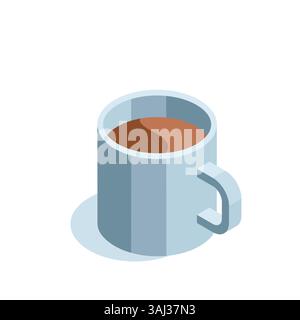 tasse isométrique avec café ou thé, en couleur sur fond blanc, pause déjeuner ou temps de repos Illustration de Vecteur