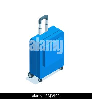 sac de voyage isométrique avec roues et poignée rétractable, en couleur sur fond blanc, voyage ou vol Illustration de Vecteur