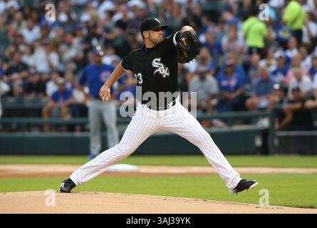 26 juillet 2017 - Chicago, il, États-Unis - le lanceur James Shields des Chicago White Sox travaille contre les Chicago Cubs lors de la première manche au champ Guaranteed Rate à Chicago le mercredi 26 juillet 2017. (Crédit image : © Nuccio Dinuzzo/TNS via ZUMA Wire) Banque D'Images