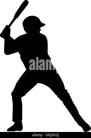 Silhouette de batte de baseball prête à se balancer. Illustration d'action sportive pour les projets de conception, autocollants, tatouages, affiches, t-shirt et dessins de chapeau Illustration de Vecteur