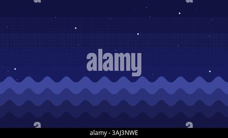 Fond d'art de pixel de vagues de mer de nuit. toile de fond 2d pour jeu vidéo rétro 8 bits ou application mobile. Sans couture lors de l'ancrage horizontal Illustration de Vecteur