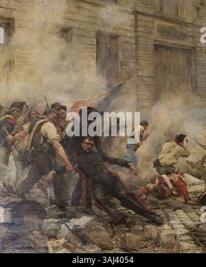 'La mort du polytechnicien Vaneau' représente la mort de Vaneau, un polytechnicien français, le 29 juillet 1830, à la suite de la Révolution de juillet. Peinte par Georges Moreau de Tours en 1891, l’œuvre met en lumière l’importance émotionnelle et historique de cet événement. Banque D'Images