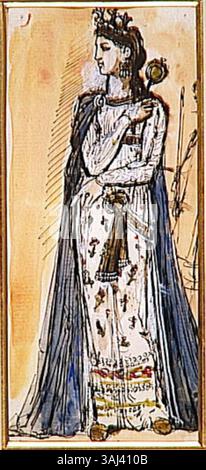 Cette étude préparatoire de Gustave Moreau, réalisée entre 1850 et 1895, se concentre sur la conception des costumes de Vénus dans son œuvre « la pomme ». Il présente l'exploration de thèmes mythologiques par Moreau à travers l'étude du costume et de la figure. Banque D'Images