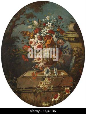 Une peinture de nature morte du XIXe siècle représentant des fleurs, créée entre 1800 et 1899. Le travail huile sur toile se concentre sur la disposition et la beauté naturelle des fleurs. Banque D'Images