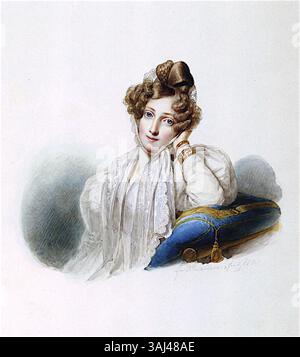 Le portrait de Franz Xaver Winterhalter de 1831 de la princesse Sophie de Suède, épouse de Léopold, Grand-Duc de Bade, met en scène la grand-duchesse dans une tenue élégante. La peinture à l'huile met en valeur sa posture digne et son calme royal. Banque D'Images