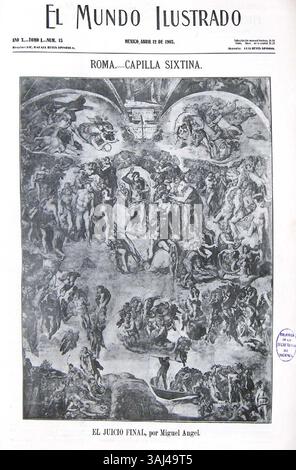 Un article publié dans El Mundo Ilustrado le 12 avril 1903, discutant du jugement dernier de Michel-Ange, une fresque renommée peinte entre 1536 et 1541 dans la chapelle Sixtine. Banque D'Images