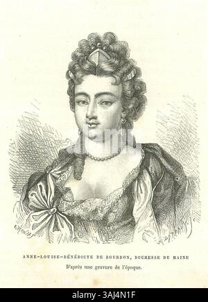 Gravure de Louise-Bénédicte de Bourbon (1676-1753), épouse de Louis-Auguste, duc de Maine. Le portrait, réalisé par Etienne Antoine Eugène Ronjat en 1874, représente la noble française. Banque D'Images
