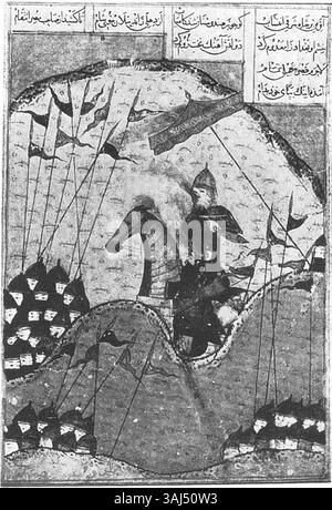 Ce panneau du 'Zafarnama' de 1436 représente les forces de Timur et Yildirim Beyazit qui se préparent à la bataille en 1402. Le tableau illustre un moment clé du conflit historique entre les deux dirigeants lors de la bataille d'Ankara. Banque D'Images