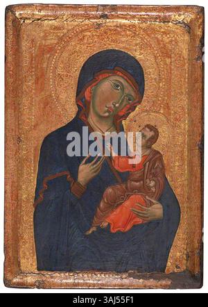 Cette œuvre religieuse, attribuée au Maître du crucifix Borgo, représente la Vierge Marie et l'enfant. Créé vers 1260, il fait partie de la collection de la National Gallery, exécuté en tempera sur panneau. Banque D'Images