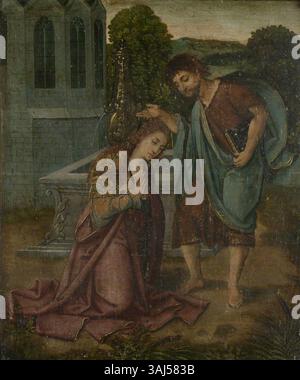Le retable d'Oxburgh, représentant la conversion de Sainte-Barbara, peint par un disciple de Pieter Coecke van Aelst entre 1500 et 1529. La peinture à l'huile est sur panneau et représente religieux compris Banque D'Images