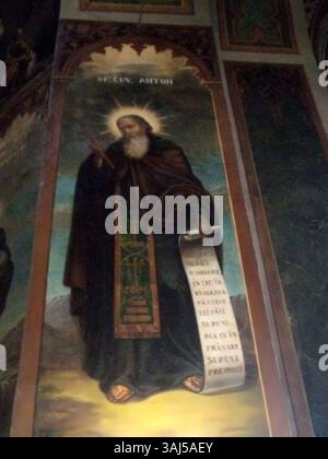La peinture murale de 1854 de Gheorghe Tattarescu intitulée « Sfântul Anton » fait partie de ses œuvres religieuses importantes représentant Saint Antoine. Il reflète le style sacré de Tattarescu compris Banque D'Images