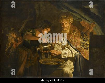 « Pilate se lavant les mains dans l'innocence » de Matthias Some dépeint la scène biblique où Ponce Pilate s'abstient de la responsabilité de la crucifixion de Jésus. Peint entre 1640 et 1650, il est conservé au musée du Louvre. Banque D'Images