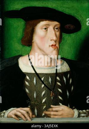 Portrait de Charles V, empereur du Saint-Empire romain germanique, peint entre 1514 et 1516. Cette œuvre d'art flamande représente l'empereur en tenue royale et faisait autrefois partie de la collection royale d'Henri VIII Banque D'Images