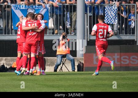 Mantova 1911 Team célèbre après avoir marqué un but lors du match du championnat italien de football de Serie B entre Brescia Calcio FC et Mantova 1 Banque D'Images