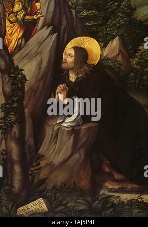 Cette huile sur bois de sapin peinte en 1505 par Hans Burgkmair, intitulée 'Christus am Ölberg' (agonie dans le jardin), est un fragment d'art religieux exposé à la Hamburger Kunsthalle. Banque D'Images