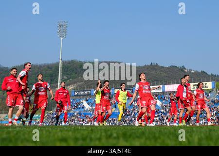 Mantova 1911 Team célèbre après avoir remporté le match lors du championnat italien de football Serie B entre Brescia Calcio FC et Mantova 1 Banque D'Images