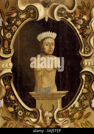 Cette peinture allégorique de la British School personnifie l'Amérique comme un buste dans une niche ornementale. Il a été peint vers 1665 et fait partie de la collection National Trust, exécuté à l'huile sur panneau. Banque D'Images