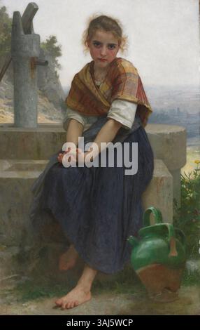 Ce tableau intitulé le pichet cassé, créé par l’artiste français William-Adolphe Bouguereau en 1891, capture un moment de vulnérabilité et d’émotion. C’est une huile sur toile mettant en scène une jeune femme avec un pichet cassé, véhiculant à la fois réalisme et émotion humaine. Banque D'Images