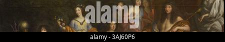 La peinture de Jean Nocret de 1670 représentant Louis XIV avec la famille royale comprend des figures comme Anne d'Autriche, Marie-Louise d'Orléans, et d'autres, représentant la monarchie française au château de Versailles. Banque D'Images