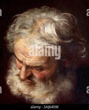 Ce portrait, réalisé par Simone Cantarini entre 1600 et 1699, représente la tête d'un vieil homme barbu. Il s'agit d'une huile sur toile conservée dans la collection du National Trust. Banque D'Images