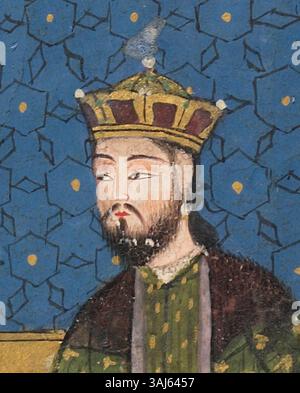 Ce portrait tiré du manuscrit MS de 1425. Ouseley Add. 176 présente Ibrahim Sultan tenant la cour dans sa salle du trône. L'accent est mis sur sa présence royale, avec une représentation détaillée du sultan en tant que figure centrale dans un cadre royal. Banque D'Images