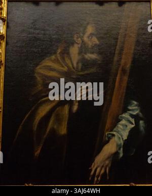 Une peinture d'El Greco, créée vers 1605, représentant Saint Philippe. Cette œuvre religieuse fait partie de la collection de la cathédrale de Tolède et représente le style Renaissance espagnole. Banque D'Images