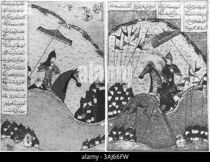Cette peinture tirée de « Zafarnama » d’Ibrahim-Sultan de 1436 illustre les forces de Timur et de Yildirim Beyazit qui se préparent à la bataille le 20 juillet 1402. La représentation détaillée capture l'atmosphère avant la bataille historique d'Ankara. Banque D'Images