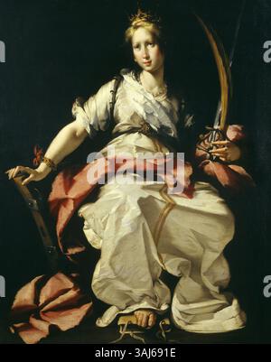 La peinture de Bernardo Strozzi *Sainte Catherine d’Alexandrie* (1618–1620) représente le saint dans un contexte religieux idéalisé, incarnant l’art religieux baroque avec des détails vifs et une forme expressive. Banque D'Images