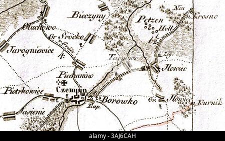 Ce fragment cartographique du XIXe siècle de David Gilly, créé entre 1802 et 1803, offre une vue détaillée de la région autour d'Ilowiec. Il donne un aperçu de la cartographie historique de la Pologne. Banque D'Images