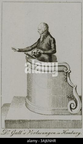 La gravure sur cuivre du Dr Franz Joseph Gall, figure importante du développement de la phrénologie, met en valeur son rôle académique dans l’étude du cerveau. Ce portrait fait partie de la collection de la Bibliothèque de l’État et de l’Université de Hambourg. Banque D'Images