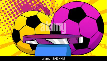 Comic Book Product podium Stage pour la présentation de la maquette avec ballon de football. Fond de bande dessinée rétro. Illustration de Vecteur