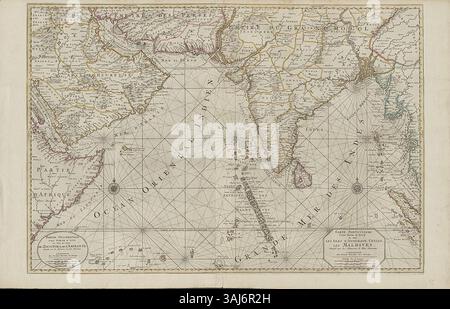 Détail d'une carte du XVIIIe siècle de Pierre mortier montrant les Maldives et les régions environnantes. La carte est intitulée 'carte particulière d'une partie d'Asie' et a été créée vers 1700. Banque D'Images