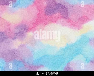 Un fond d'aquarelle pastel avec un mélange de rose, bleu et blanc, créant un effet abstrait rêveur Illustration de Vecteur