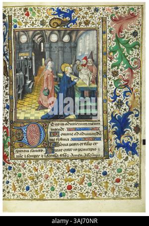 Les heures et psautier à l'usage de Langres, illuminées par le Maître de Michel Jouvenel, ont été créées en 1463. Ce manuscrit, qui comprend une présentation sur la scène du temple, est un riche exemple de religieux gothique tardif compris Illuminé sur parchemin, il s'agit d'une pièce d'importance historique logée dans une collection privée. Banque D'Images