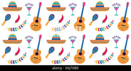 Motif répétitif sans couture d'éléments triadiques mexicains. Cinco de Mayo. Illustration de Vecteur