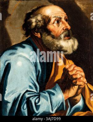 'Lágrimas de san Pedro' de Mateo Cerezo, créé entre 1650 et 1652, représente la repentance et la tristesse de Saint Pierre après avoir nié le Christ. L'huile sur toile mesure 66,5 x 49,5 cm et est conservée dans le monastère de San Felices à Burgos, en Espagne. Banque D'Images