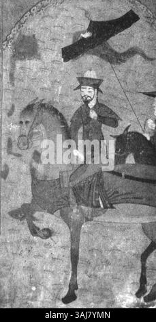 Ce détail de 1436 du Zafarnama illustre Shah Rukh menant l'armée timide vers la Chine en 1405, après la mort de Timur. Banque D'Images