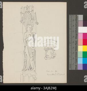 Ce dessin de 1861 de Johann Rudolf Rahn représente la porte de la mariée de l'église de réunifiSebald à Nuremberg, en Allemagne, illustrant les détails architecturaux de la porte. Banque D'Images