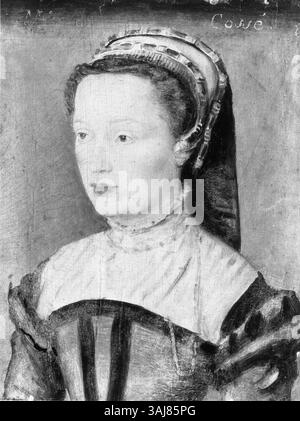 Portrait de Mlle. De cosse, peint par Corneille de Lyon, vers 1555. Cette tempera sur panneau est conservée au Brooklyn Museum, représentant des portraits de la Renaissance française. Banque D'Images