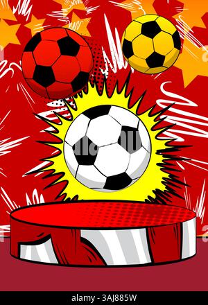 Comic Book Product podium Stage pour la présentation de la maquette avec ballon de football. Fond de bande dessinée rétro. Illustration de Vecteur