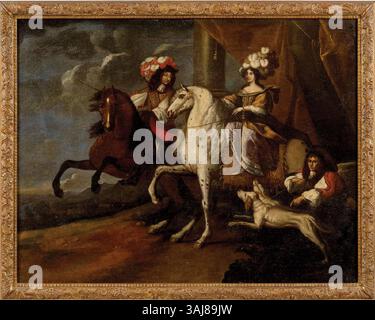 Ce bozzetto de Balthasar Matthyssens, daté entre 1654 et 1658, a servi de travail préliminaire aux portraits équestres de Charles Emmanuel II, duc de Savoie, et Christine de France. La peinture représente le style aristocratique de l'époque. Banque D'Images