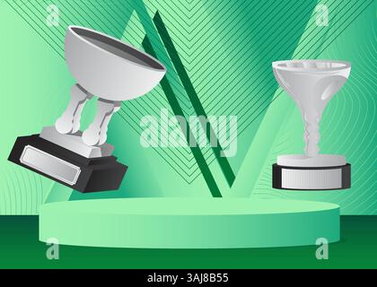 Maquette d'affichage de produit avec Coupe Trophy. Piédestal de cylindre vectoriel podium. Présentez la vitrine pour la présentation. Formes géométriques minimales. Illustration de Vecteur