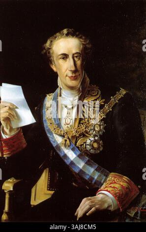 Portrait de Francisco Martínez de la Rosa (1787-1862), poète, dramaturge, homme politique et diplomate espagnol, peint par José María Galván y Candela au XIXe siècle. L'huile sur toile fait partie de la collection du Palais du Sénat. Banque D'Images
